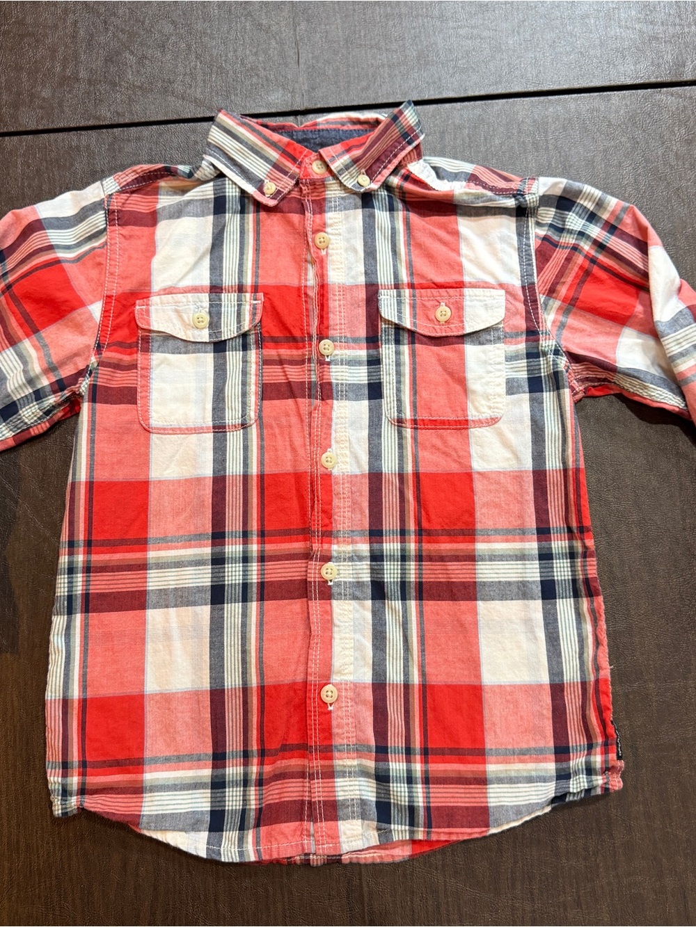 OshKosh B'gosh Boys Plaid Button-Down Shirt Sz 7 100% Cotton